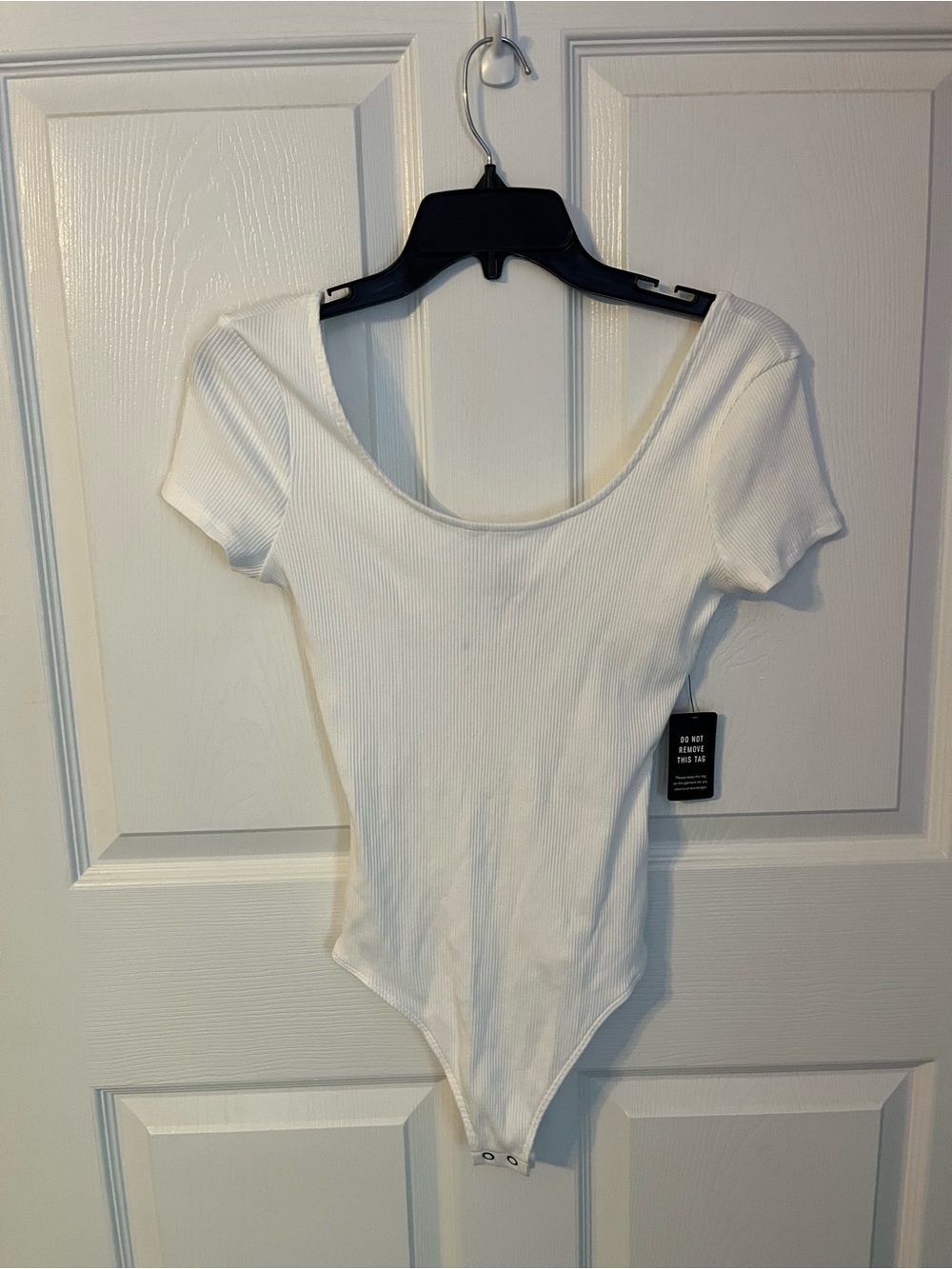 Express White Ribbed Scoop Neck Short Sleeve Bodysuit